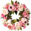 Ghirlanda di fiori di peonia artificiale - 15" Ghirlanda di fiori rosa con foglie verdi Ghirlanda di primavera per porta d'ingresso, matrimonio, parete, decorazioni per la casa