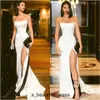 Bescheiden zwart en wit avondjurken Strapless High Side Split Sexy Long Prom Party Formele jurken ED1166