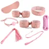 Conjunto de algemas de bondage, 8 peças, chicote, máscara de olho, pescoço, colarinho, corda, brinquedos sexuais, rosa, preto1192495