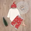 Navidad recién nacido bebé niños niñas Tops mameluco pantalones sombrero 3 uds conjunto de trajes ropa de Navidad traje de pantalón