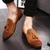 Schuhe Echtes Leder Kuh Wildleder Quaste Männer Loafer Designer Marke Slip On Für Mann