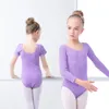 Hurtownie Toddler Girls Gimnastyka Balet Ubrania Dance Wear Black Purple Leotards Bawełniane Krótki Rękaw Długie Rękawy Body Do Taniec