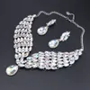 Nieuwe Luxe Crystal Verklaring Ketting Oorbellen Set Zilver Kleur Sieraden Sets Indian Bridal Wedding Costume Sieraden