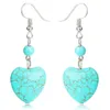 Gros argent plaqué coeur d'amour beaucoup de couleurs turquoise pierre boucles d'oreilles pour les femmes bijoux de style romantique