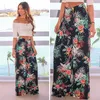 Leg florales pantalones anchos 4 mujeres del color del lazo de la playa del verano suelta impresa flor de bolsillo de pantalón largo LJJ-OO6982