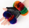 Women winter multicolor plush fur Cool cute Ladies Genuine Leather Softs fashion gloves warm drive locomotive bicycle riding glove7462809