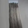 Günstiges Klebeband in Echthaarverlängerungen, 200 g, silbrig grau, reines glattes Remy-Haar, PU-Hautschuss-Band-Haarverlängerungen, 80 Stück, kostenloser Versand