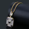 Hip Hop Micro Micro Paved Black CZ Square Cipndante Paperino ghiacciato zircone cubico zircone oro argento placcato per uomini regalo di Natale