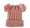 Kid stickade virkade mössor hatt tjejer mjuka dubbla bollar vinter varm hatt 13 färger utomhus baby pompom skid mössor gb1559