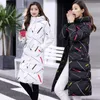 Casaco de inverno quente 2018 nova impressão womens winter jackets longa seção engrossar slim moda capuz elegantes senhoras outwears S331