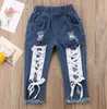 Fashion Toddler Kids Baby Boy Abbigliamento da ragazza Pantaloni Denim Jeans Bandage Denim Pantaloni Jeans Pantaloni lunghi Ragazza