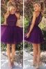 2019 vestidos de graduacion halter backless paarse korte prom jurken tule homecoming jurken elegante feestjurk