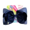 8-calowy Jojo Siwa Hair Bow Solid Color z klipami PaperCard Metal Logo Dziewczyny Giant Rainbow Rhinestone Akcesoria do włosów Hairpin Hairband A46