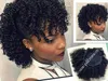 Pelo brasileño afro puff pelo rizado cordón cola de caballo con flecos cola de caballo con flequillo afro moño postizoafro puff kinki pelo negro 120g