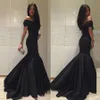 Latest 2018 Charming Black Mermaid Evening Dresses Long Off Shouler Neckline Fit and Flare Court Train Satin Evening Gowns Women