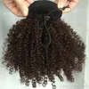 Kurze Afro-Pferdeschwanz-Haarverlängerung, verworrenes lockiges Echthaar, 120 g, hohe Puff-Afro-Pferdeschwänze, Kordelzug-Pferdeschwanz (schwarz-1b)