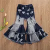 Ropa para bebés Niños para niños Niños Niños Niña Ropa Campana Pantalones de fondo Blare Denim Jeans Pantalones Pantalones de agujero en capas 2-7T