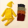 Baby kläder sätter fasta stickade tre-stycken spädbarn vinter långärmad toppar byxor med cap boy girl utomhus varm outfit set byp107