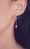 18K Rose Gold Fashion Designer Geometrie Cirkel Hanger Wit Pearl Drop Stud Oorbellen voor Stijlvolle Vrouw Meisjes Dangle Kroonluchter