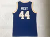 NCAA West Virginia Mountaineers #44 Jerry West College Jerseys Retro high School Basketbal blauw Gestikt Vintage Jersey S-XXL drop shipping