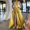 Yellow Mermaid Evening Gowns Satin One Shoulder Side Split Long Formal Custom Prom Dress vestidos de novia