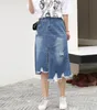 Röcke S-8XL 2021 Sommer Große Größe Loch Denim Rock Frauen Casual Split Eastic Taille Plus 6XL Unregelmäßige Jeans W9971