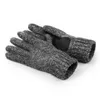 Fashion-Mens Knit Five Fingers Gants 2 Gants d'hiver de couleur beige gris classique 60% laine et mitaines antidérapantes en cuir véritable