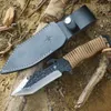 Utomhusöverlevnad Rak kniv 440C Satin Tanto Blade Full Tang Paracord Handle Fixed Blade Knives With Leather Mantel