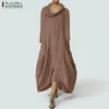 Fashion- Dress Plus Size Dresses Turtleneck Maxi Dress 2019 Autumn Long Sleeve Vestidos Solid Irregular Hem Buttons Dresses