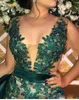 Dark Green Lace Applique Mother of the Bride Dresses Overskirt Side Split Plus Size Deep V Neck Prom Evening Gowns Wedding Guest Dress