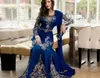 Marokański Kaftan Royal Blue Prom Dresses Abaya Muzułmański Arabski Z Długim Rękawem Suknie Wieczorowe Z Zroszonymi Kryształowa Długość Podłoga Szyfonowa Designer 2019