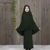 Традиционные халаты Hijab для девочек для девочек из двух частей мусульманской молитвенной одежды детей сплошные свободные большие abayas d8281