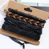 leather bracelet Retro wood beads Hemp rope simple and easy adjustable bracelet Men's Combination suit Bracelet 4 styles 1 set