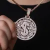 18K guldpläterad bling bling cubic zirconia mens amerikanska dollar tecken runda hänge halsband masculina bijoux hip hop rapper smycken gåvor för killar