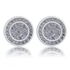 925 Sterling Silver Iced out CZ Premium Diamond Cluster Zirconia Round Screw Back Stud Earrings for Men Hip Hop Jewelry