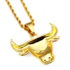 Gros-18K épais plaqué or super flash personnalité tête de taureau Collier Black Street hip hop HIPHOP accessoires