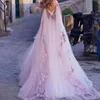 Floral romântico lavanda Vestidos 2019 com longas Tulle Manto fita Lave Prom vestidos sem costas vestido de festa Abendkleider