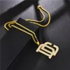 Fashion Men Hip Hop Letter DC Big Pendant Necklace Jewelry Full Rhinestone Design 18k Gold Plated Chain Punk Necklaces For Mens Gift