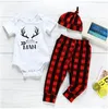 Roupa Crianças Conjuntos de Natal do bebê do algodão macacãozinho crianças manga comprida Bodysuits Meninas Lattice Top Pants ternos saia Cap Banda Cabelo ZYQ95