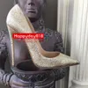 Yaz moda kadın pompaları altın baskılı sivri burun gelin düğün yüksek topuklu ayakkabı hakiki deri gerçek fotoğraf 12cm 10cm