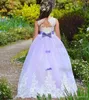 Elegantes hellpurpurnes Blumenmädchen Kleid Garten Hochzeiten Prinzessin Rundhals Perlen Applikationen Rückenfrei Lang Kindergeburtstag Kommunion Kleid