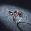 Fashion- Natural Style Vintage Garnet With 925 Sterling Silver Cocktail Indian Ring For Women Unique Leaf Shape Design Fine Jewelry