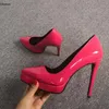 Olomm New Fashion Women Platform Pumps Sexy Thin High Heels Pumps Pointed Toe Gorgeous Fuchsia Party Shoes Women US Size 5-15