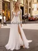 BERTA BOHO Bröllopsklänningar Illusion Snörning Långärmad Bohemian Bröllopsklänning 2020 Sexig Backless High Slits Bridal Gowns Hochzeitskleider