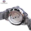 Forsining Классические мужские механические часы с турбийоном, модный бренд, черные деловые часы с фазой луны, стальной ремешок, автоматические часы Reloj Hombre269c