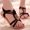 Hot Sale-Summer Fashion Flip Flops Women's Beach Sandals String Bead Black Elastic Bands Flat Shoes Gladiator Sandalias Mujer for Women