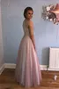 Um O-Neck Beading longa noite Prom Dresses 2020 Tulle partido linha de vestidos formais com Beadined robe de soirée longue
