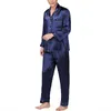 Summer Mens Pajama Set Imitation Silk Pajamas Men Sleepwear Print Shirt Long Sleeve Top Long Pants Sleepwear Sexy Men Nightwea210B