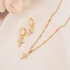 New african Jewelry Sets solid gold GF crystal Cross white CZ fine Pendant Necklace Women Chain girls kids party Wedding gift