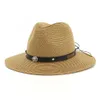 Unisex wide brima jazz straw hattar med metall skorpion bälte dekor utomhus solskydd hatt panama strand keps solhatt för män kvinnor